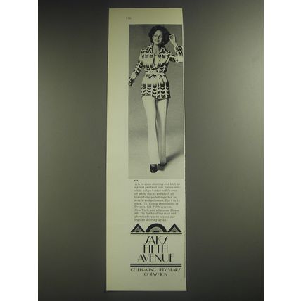 1974 Saks Fifth Avenue Pantsuit Ad - Tie in some shirting knit up a great look
