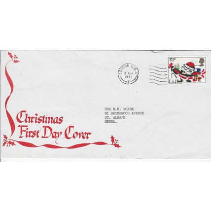 GB 1981 Christmas single stamp FDC London SE1 pm