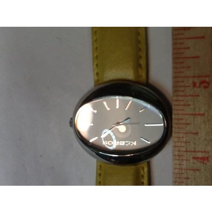 K&Bros Silver-Tone Unisex Watch with Yellow Leather Band