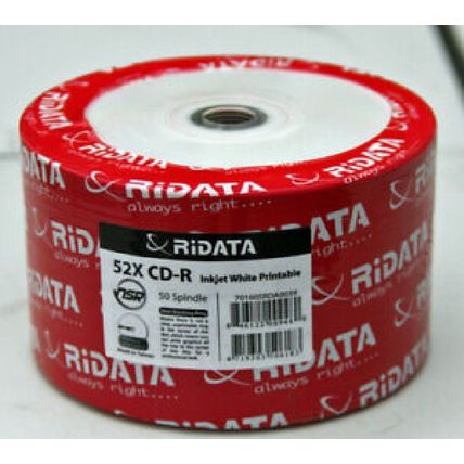 RiDATA 52X CD-R White Inkjet Printable Blank Media - 50 Spindle