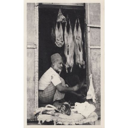 Indonesian Asian Animal Butcher Warning GRAPHIC PHOTO Antique Postcard