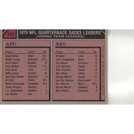 JESSE BAKER, AL "BUBBA" BAKER & JACK YOUNGBLOOD 1979 AUTO QUARTERBACK SACK LDRS