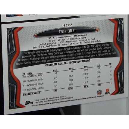 2013 Topps TYLER EIFERT (Bengals) Rookie Card #407