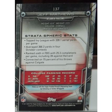 2014 Topps Strata JEFF MATTHEWS (Falcons) Rookie Card #137