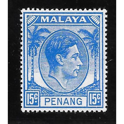 PENANG MALAYA 1949 KG6 15c SG13 13 SG ULTRAMARINE MINT HINGED