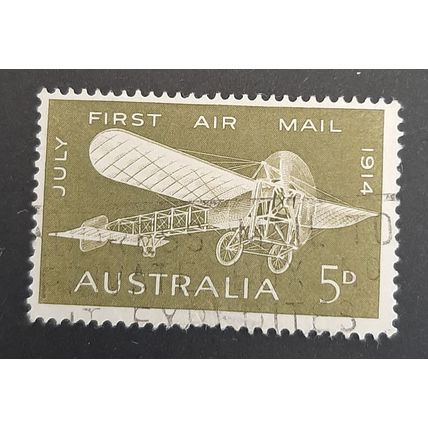 Australia: 1964 - 50th Anniversary First Airmail Flight - 5d Green - Used Stamp