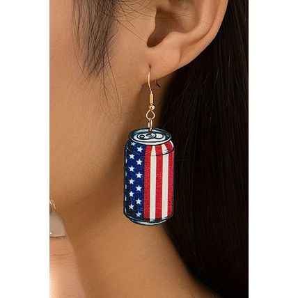 Fiery Red Flag Drink Can Pendant Hook Earrings