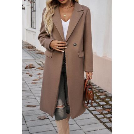 Dark Khaki Single Breasted Lapel Collar Flap Pocketed Overcoat