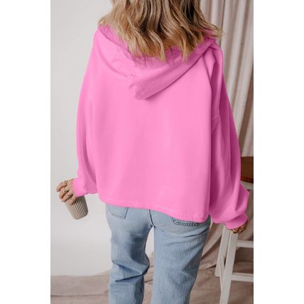 Bonbon Fleece Lined Half Zipper Kangaroo Pockets Loose Hoodie