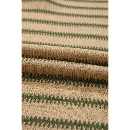 Khaki Stripe Drop Shoulder Casual Sweater