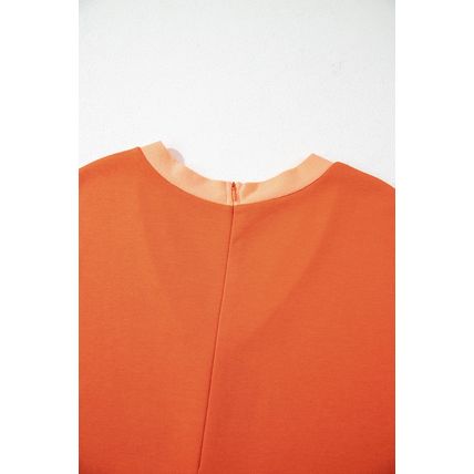 Russet Orange Two-tone Short Sleeve V Neck Patched Pocket Loose Romper