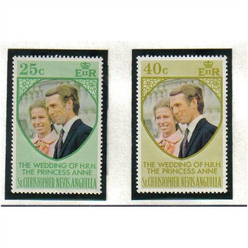 1973 ST CHRISTOPHER NEVIS AND ANGUILLA ROYAL WEDDING SET MNH SG290-1