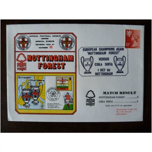 1980 Nottingham Forest v Cska Sofia Dawn Football Cover No 8 stamp European Cup