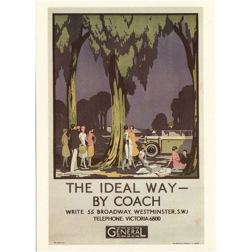 Poster Art Postcard London Transport General Ideal Way by Coach 1928 Hembrow Bus