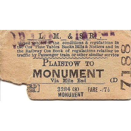 L.M.S.R. Edmondson Ticket - Plaistow to Monument