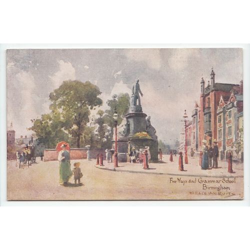Five Ways & Grammar School Birmingham Horace Van Ruith Art Postcard Warwickshire