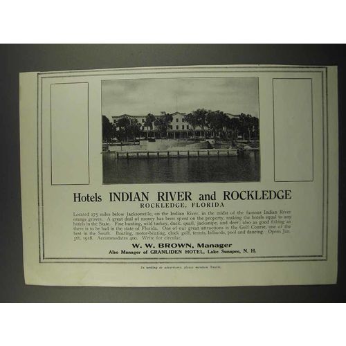 1918 Hotels Indian River and Rockledge Ad