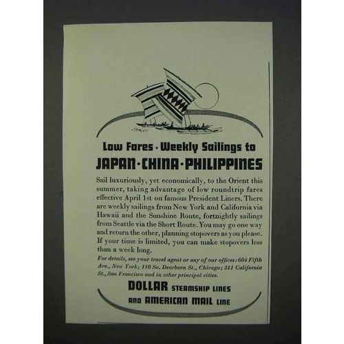 1935 Dollar Steamship Lines Ad - Japan, China
