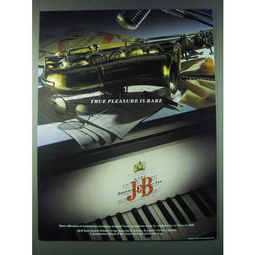 1989 J&B Scotch Ad - True pleasure is rare - Saxophone, Piano
