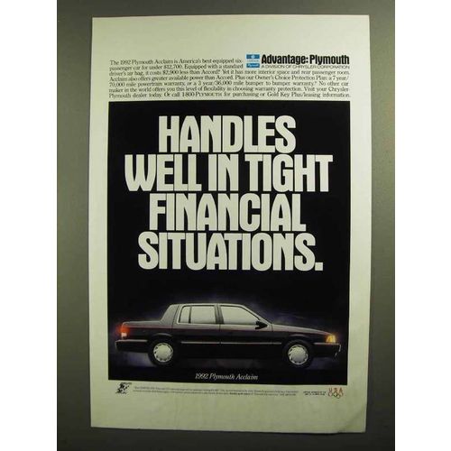 1992 Plymouth Acclaim Ad - Tight Financial Situations