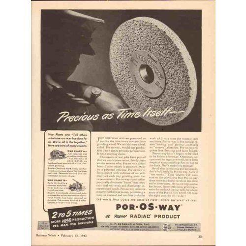 A P DE SANNO SON INC 1943 precious time itself Por-Os-Way vintage ad