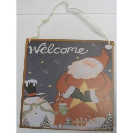 Welcome Metal Hanging Sign with Santa Clause