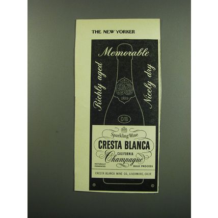 1949 Cresta Blanca California Champagne Ad - Richly aged Memorable Nicely dry