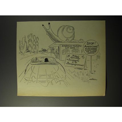 1953 Cartoon by Alain (Daniel Brustlein) - Today's specialty Escargots