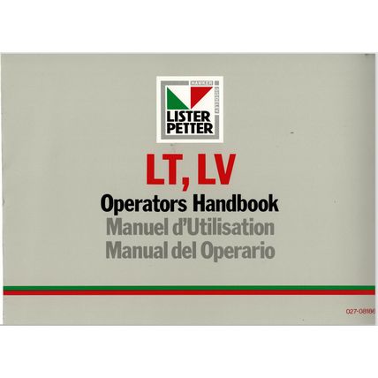 Lister Petter LT LV Operators Handbook 1991 02708186 PDF