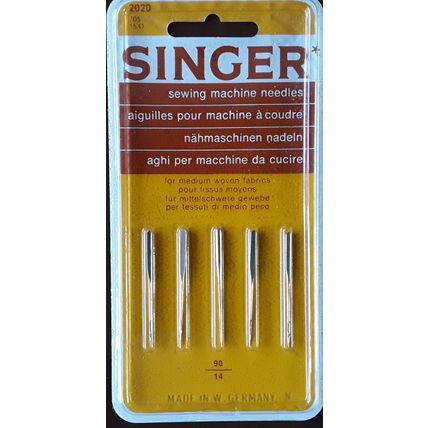 Singer sewing machine needles. Pack of 5 2020 90 14 for medium woven fabrics