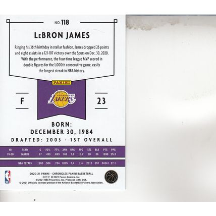 LeBRON JAMES 2021 AUTOGRAPHED LOS ANGELES LAKERS HOF WORLD CHAMPION FORWARD STAR