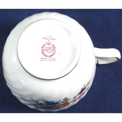 Minton Marlow Bone China Floral Cup & Saucer Set, Wreath Backstamp, Unused Cond!