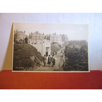 MADEIRA WALK & SHELTER, FOLKESTONE,, KENT.. unused antique postcard =