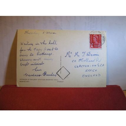RAILWAY STATION BOOKING HALL, WEMYSS, FIFE vintage used postcard 1970 pm=