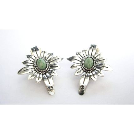 2 small silver green stone flower alligator hair clips for fine thin hair