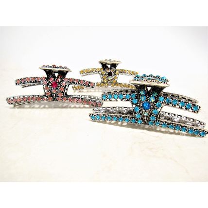 Art deco silver metal hair claw clip with crystals