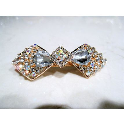 Gold or clear bow shaped crystal hair barrette clip bridal clip bridal barrette