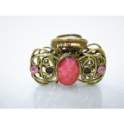 Small bow shaped jeweled antique bronze hair claw clip