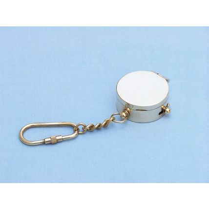 Pack Of 2] Solid Brass Compass w/Lid Key Chain 5"
