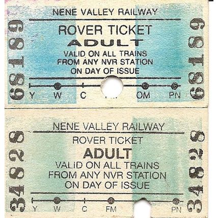 Nene Valley Railway Edmondson Tickets - Adult Rover types x 2 different
