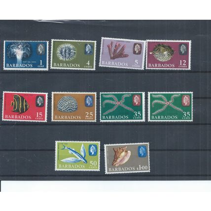 Barbados stamps. A range of the 1966 Marine life MH sideways watermarks. (P879)