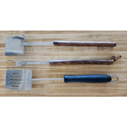 Mr Cheftender 2 Stainless Steel Long Wood Handled Grilling Tools + 1 Other