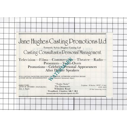 Jane Hughes Casting Promotions Ltd Woodford Cheshire - 1986 Small Advert