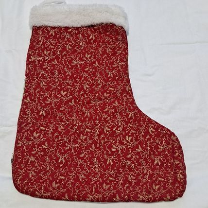 Big QUILTED CHRISTMAS STOCKING 21 1/2" Double Sided Trees Holly Berry