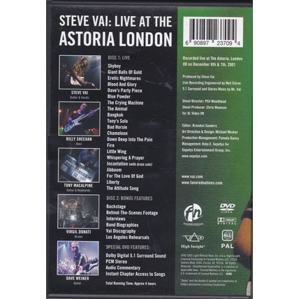 Steve Vai - Live At The Astoria London. 2 DVD Disc Set.