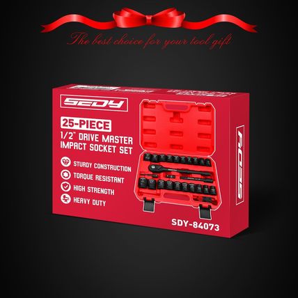 1/2" Drive Socket Wrench Set: 25-Piece SAE & Metric Impact Socket Ratchet Wrench