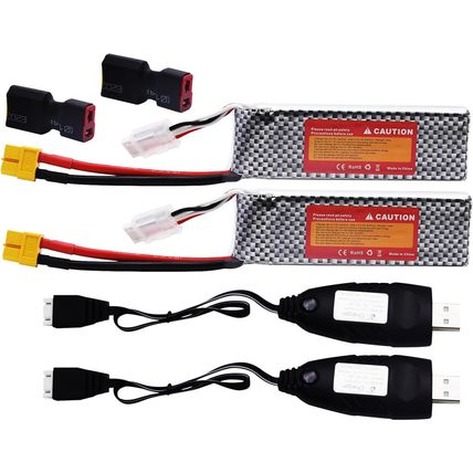 Blomiky 2 Pack XT60 Plug 11.1V 3S 2200Mah Lipo Battery and 1 Charger for RC Evad
