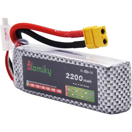Blomiky 2 Pack XT60 Plug 11.1V 3S 2200Mah Lipo Battery and 1 Charger for RC Evad