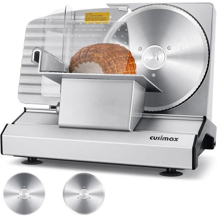Meat Slicer,Cusimax Electric Deli Meat Slicer with 2 Removable 8.7''Stainless St