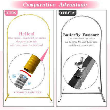 7.2FT, 6.6FT Set of 2 Wedding Arch Backdrop Stand, Gold Metal Balloon Arch Stand